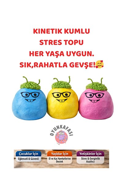 OYUNKAFASI Renkli Stres Topu Oyuncak –1 Adet Kinetik Kum-Yumuşak Squishy Doku...