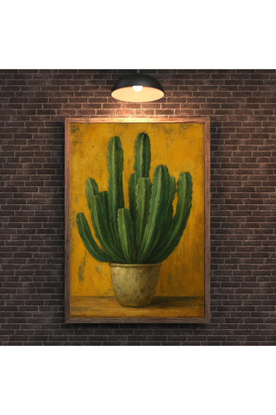 Tuba Decor Εικόνα με ξύλινο πλαίσιο ενός τεμαχίου, πράσινος κάκτος