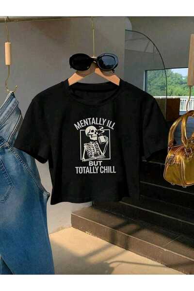 DİVİN Νέα σεζόν εμπριμέ υφασμάτινο crop μπλουζάκι