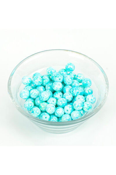 yfhobi 25 Gram- 8 mm Açık Mavi Renk Ebruli Desen Model Yuvarlak Cam Boncuk, 1...