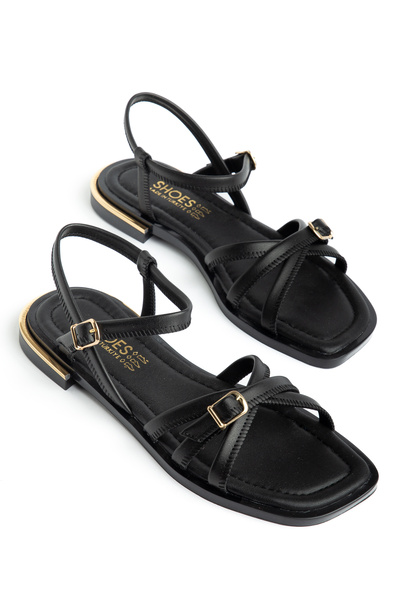 Entella Store Lina Women's Black Cross-Strapped Casual Sandals with Buckle De...