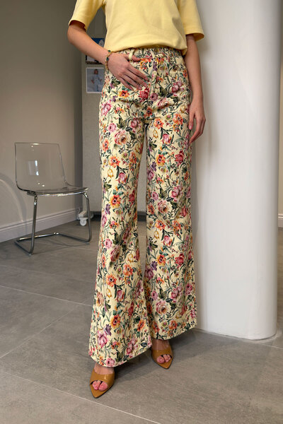MAGARDE Premium Floral Patterned Trousers - Yellow