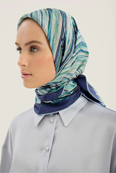 Maisa Suzen Cotton Silk Scarf 100*100 cm - Blue