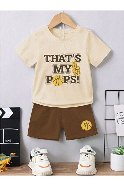 VESTIR BIEN Thats My Pops Pantaloni scurți de vară pentru copii, bej maro, se...