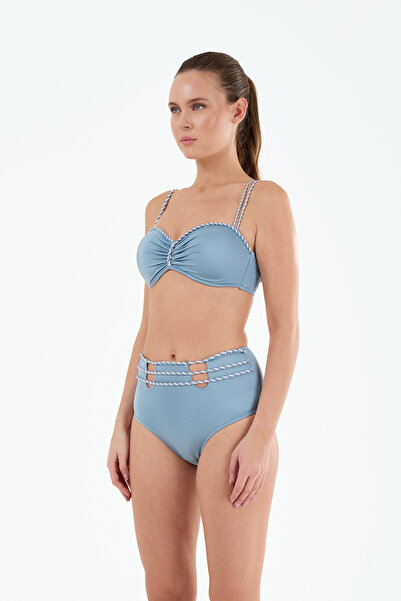 Louren Women's Black/Blue Piping Detailed Covered Wire High Waist Strapless B...