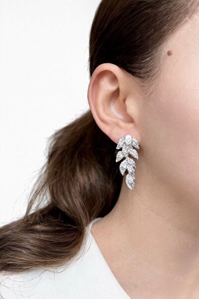 rilora Stylish Leaf Earrings with Zircon Stones