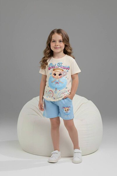 Yağmur Giyim PJKSKT Κοριτσίστικο κοντομάνικο σετ με σορτς με σχέδιο Ballerina...