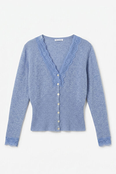MAGARDE Cardigan with Lace Details on the Collar and Sleeves - Blue