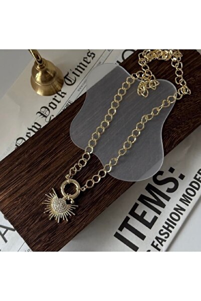 Bade Jewelry Vip Gold Yarım Güneş Model Modern Kolye 55+5 cm