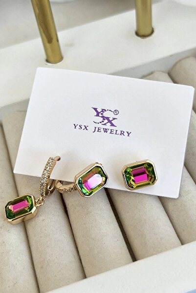 Kokoş Vip 3-Piece Ysx Earrings Set with Gold Color Stone Detail
