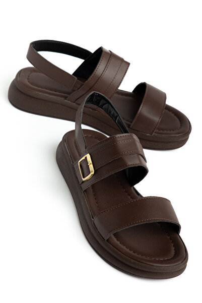 Entella Store Women's Bitter Brown Double-Strapped Buckle Detailed Daily Comf...