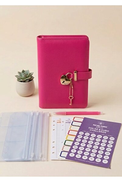 NESLİMSİ ATÖLYE Bütçe Planlayıcı Para Organizeri - FUŞYA Kilitli Ajanda (Stic...