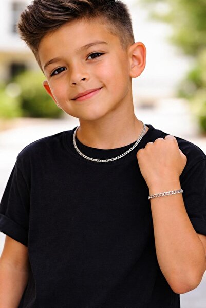 bijoux uniques Boy's Steel Necklace Bracelet Set 316 L Tarnish Resistant Steel