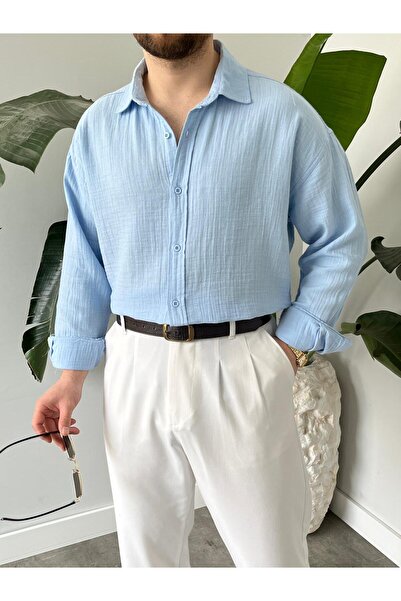 HAWKKİNG Men's Washable Cotton Oversize Muslin Shirt