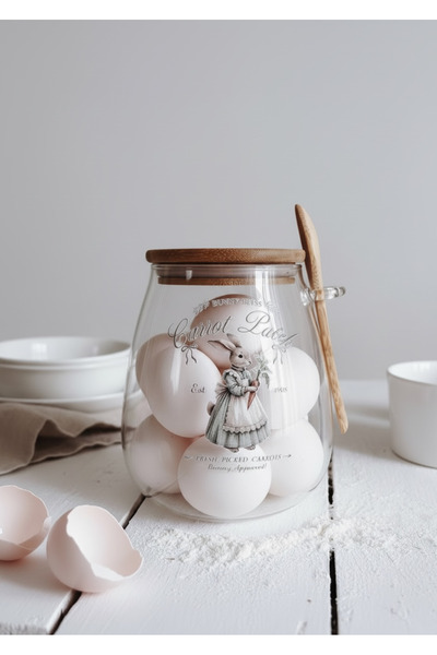 Rolin Design Bunnie Tavşan Temalı Kaşıklı Bambu Kapaklı Kavanoz 1000ml