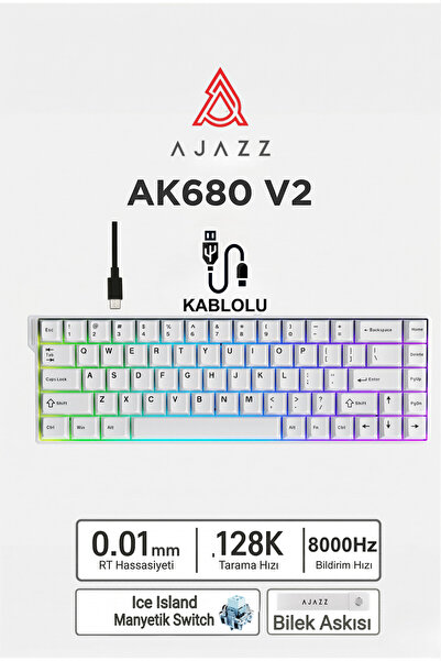 Ajazz Ak680v2 Manyetik Switch Rapid Trigger 8000Hz Klavye-128K Scan Rate-Bile...