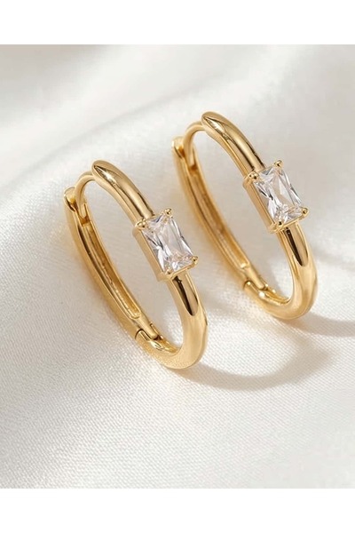 Portakal Esintisi أقراط لينيرا مستطيلة الشكل من الزركون والفولاذ من إكسوبينج