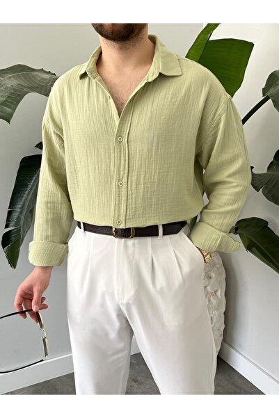 HAWKKİNG Men's Washable Cotton Oversize Muslin Shirt