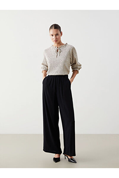 LC Waikiki Rmz Gi̇yi̇m Farkiyla Women's Wide-Leg Textured Pants with Waist Cord