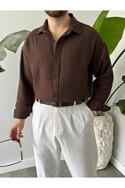 HAWKKİNG Men's Washable Cotton Oversize Muslin Shirt