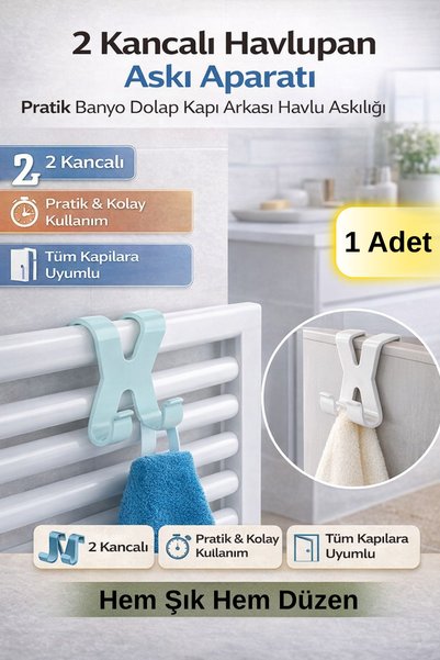 Hane Dostu 2 Kancalı Havlupan Askı Aparatı Pratik Banyo Dolap Kapı Arkası Hav...