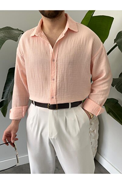 HAWKKİNG Men's Washable Cotton Oversize Muslin Shirt