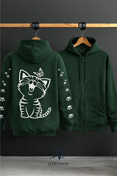 LORVANIY Unisex Cat Printed 3 Thread K Hooded Sweatshirt