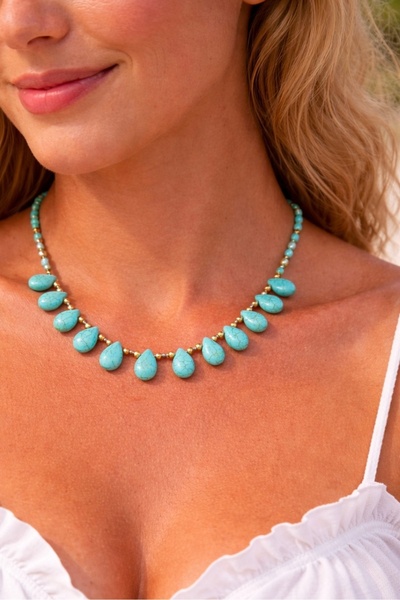 By Song Aksesuar Damla Turquoise Natural Stone Necklace