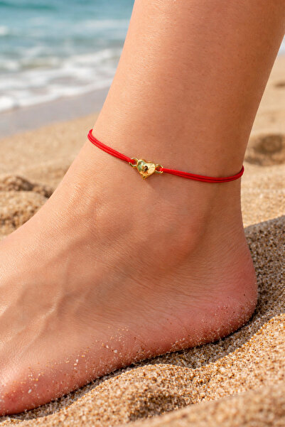 BY DİLEK ÇETİN ACCESSORY Red Rope Heart-Shaped Anklet