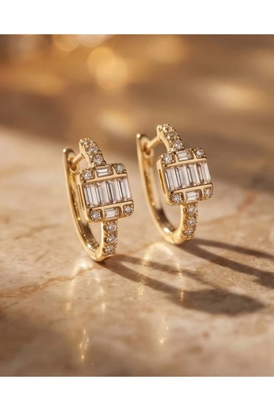 Portakal Esintisi أقراط ريكتارا المطعمة بحجر الباغيت على شكل حلقة بيضاوية من ...