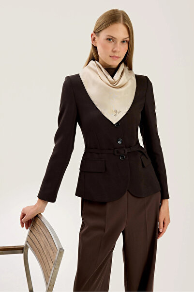 Maisa Lal Ti̇vi̇l Silk Scarf 90*90 cm - Beige