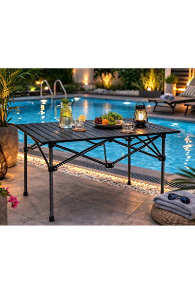 varioshop Folding Camping Table with Aluminum Frame and Carry Bag