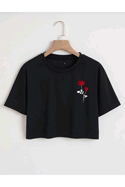 DİVİN Νέα σεζόν εμπριμέ υφασμάτινο crop μπλουζάκι