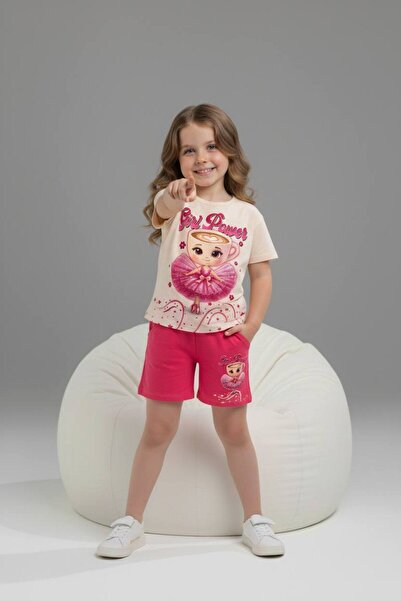 Yağmur Giyim PJKSKT Κοριτσίστικο κοντομάνικο σετ με σορτς με σχέδιο Ballerina...