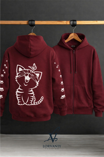 LORVANIY Unisex Cat Printed 3 Thread K Hooded Sweatshirt