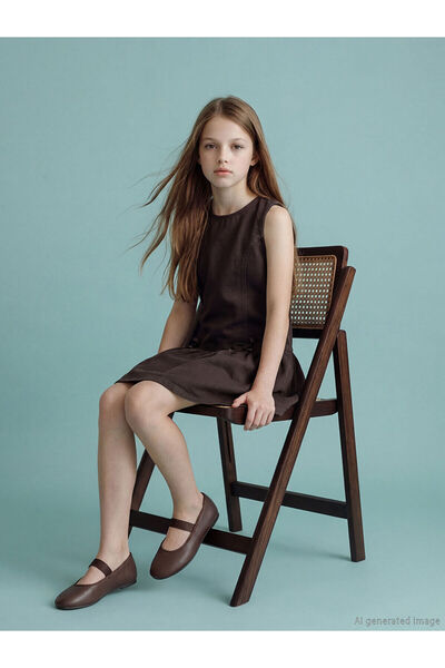 LC Waikiki Nevavm Girls' Jean Dress with Oval Collar and Bow Detail