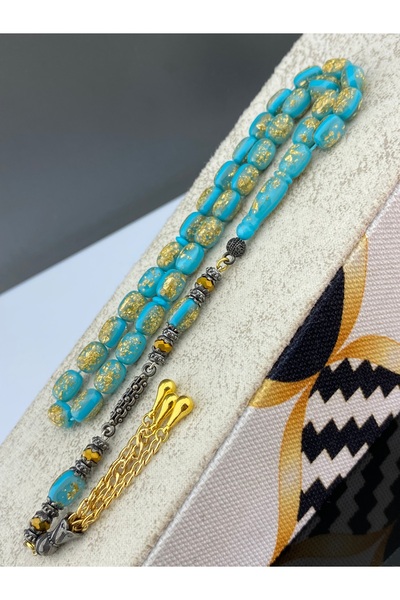 Tesbih Store Gold Particulate Rosary Beads Golden Rosary Premium Series Speci...