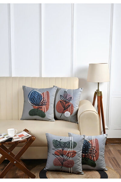 Neva Dekor Modern Embroidery Patterned, Digital Printed, Decorative Throw Pil...