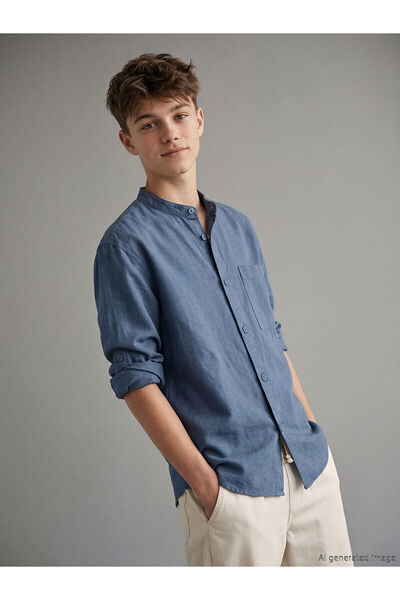 LC Waikiki YK PLUS LCW Παιδικό πουκάμισο για αγόρια με γιακά από λινό μείγμα