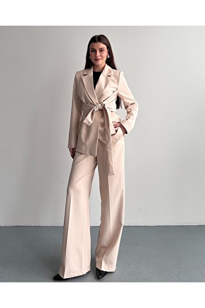 moda armanc Set de două piese pentru femei, sacou și pantaloni, bej - Costum ...