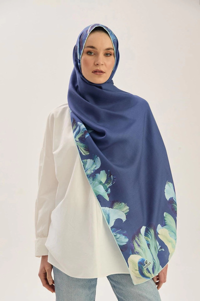 Maisa Birch Cotton Silk Shawl 70*190 cm - Midnight Blue