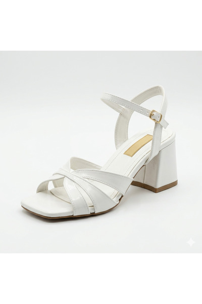 ÜNAL ÖZER Women's Cross-Strap Ankle-Strapped Thick-Heeled Sandals with Corner...