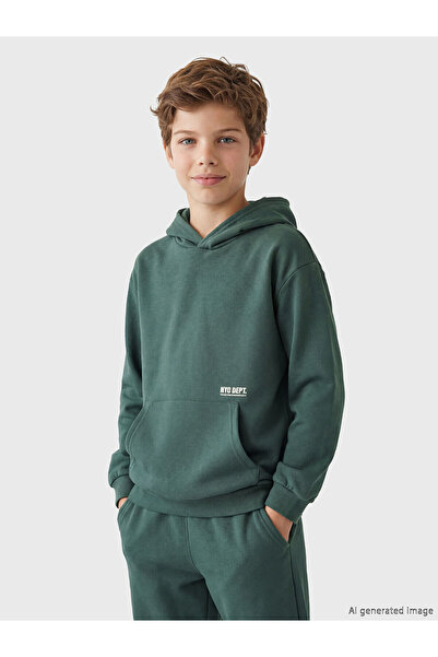 LC Waikiki Nevavm Hooded Nyc Printed Boy's Sweatshirt with Difference