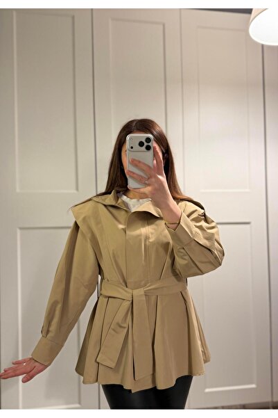 KASSEL Dik Yaka Kuşaklı Premium Trençkot Bej