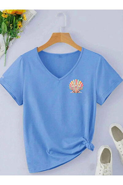 SUNFREE Pearl Sea Shell Printed V-Neck Regular Short Sleeve Women's Summer Co...