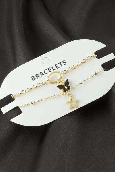 ZERO LAND Gld-Spt- 2 Pieces Butterfly Star Tr Chain Bracelet (231225) - Yellow