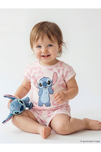 LC Waikiki Nevavm with Difference Stitch Printed Baby Girl T-Shirt and Shorts