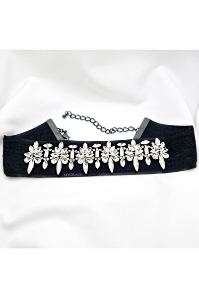 MYGRACE Choker, negru, model bandă, decorat cu cristale de sticlă în formă de...