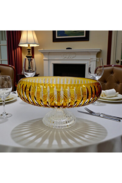 AYZ HOME Stria Handcrafted Cut Crystal Glass Pedestal Presentation Bowl - 28 cm