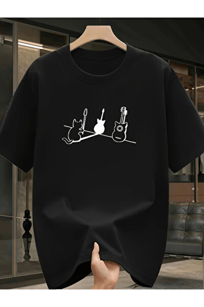 one button Tricou supradimensionat premium cu imprimeu cu pisică drăguță care...